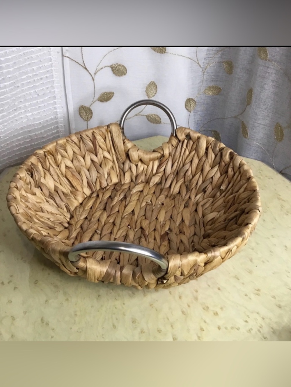 Rustic Woven Basket with Metal handles Minimalist Earthy